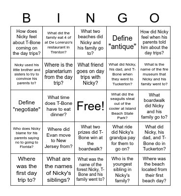 Nicky Fifth's Bingo Card