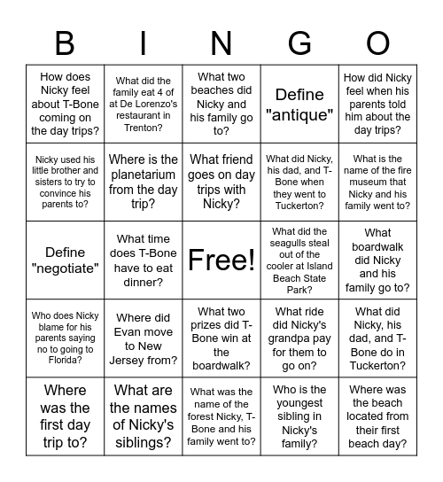 Nicky Fifth's Bingo Card