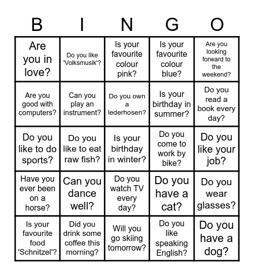 Getting to know each other :) Bingo Card