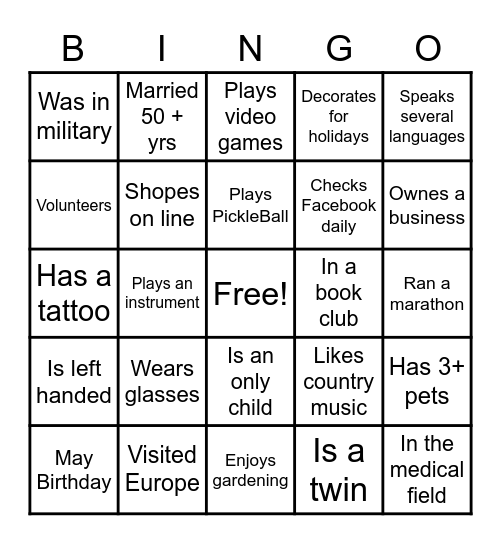 Let's Mingle Bingo Card