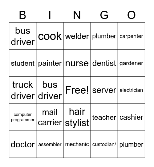 OCCUPATIONS Bingo Card