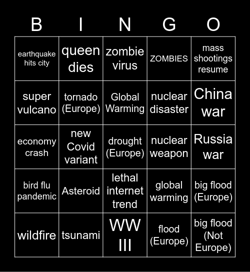 Disaster Bingo 2022 Bingo Card