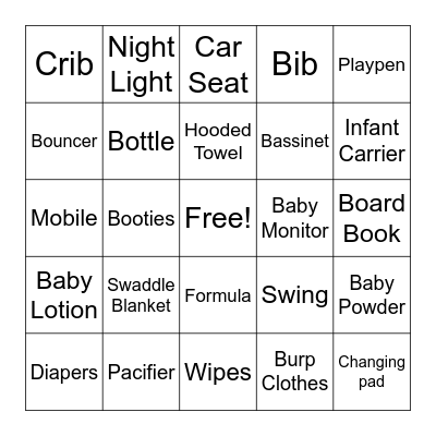 Baby Shower Bingo Card