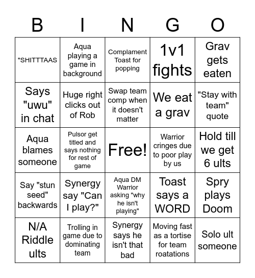 Riddle says Bingo Card