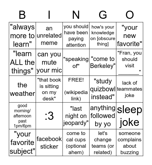 Nick Bingo Card