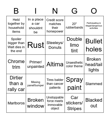 Big Altima Energy Bingo Card