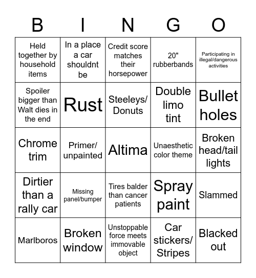 Big Altima Energy Bingo Card