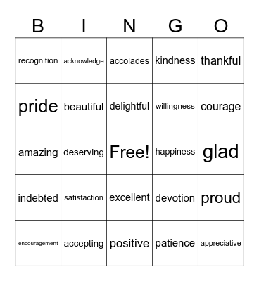 Positive Thoughts Bingo Card