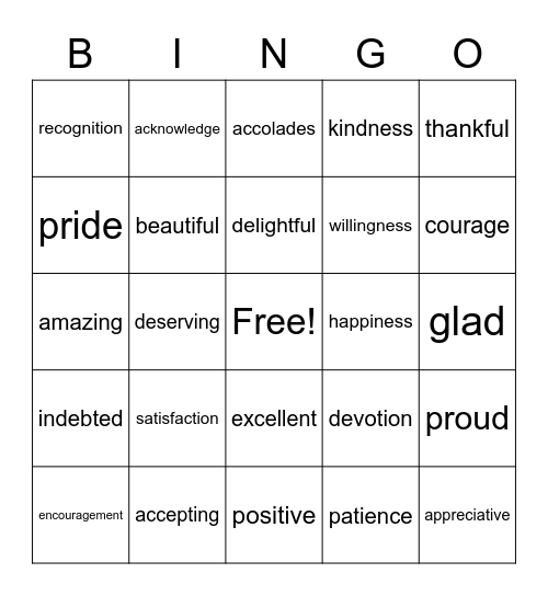 Positive Thoughts Bingo Card