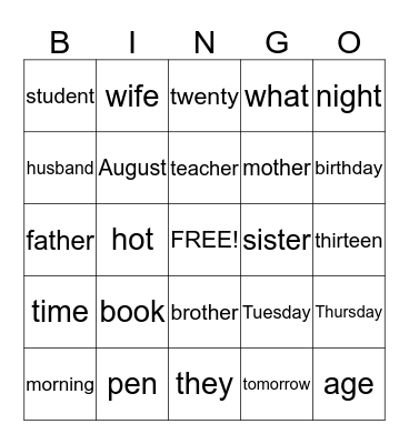 Untitled Bingo Card