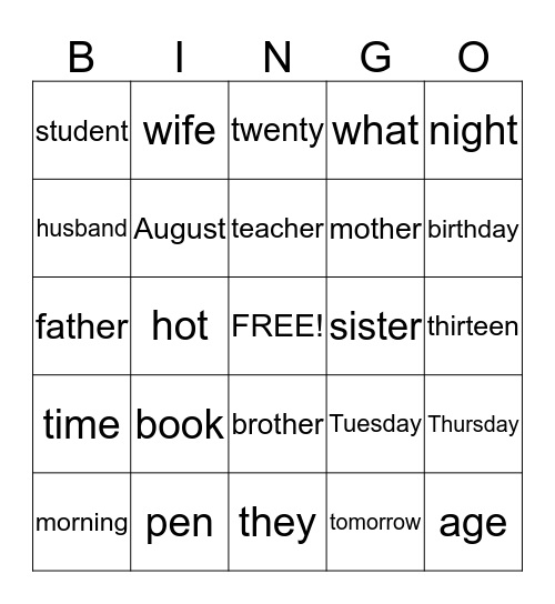 Untitled Bingo Card