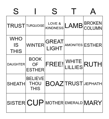 S I S T A R Bingo Card