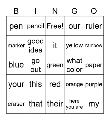 School U1&2 Bingo Card