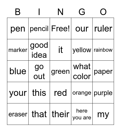School U1&2 Bingo Card