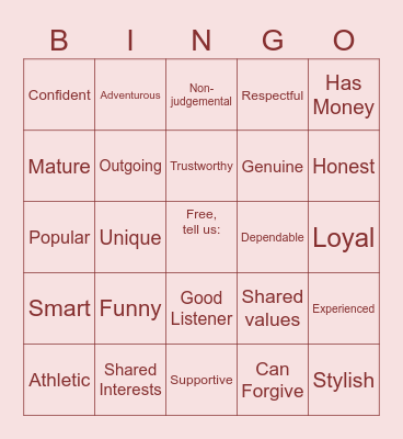 Friendship Bingo Card