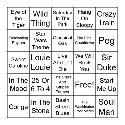 Marching Music Bingo Card