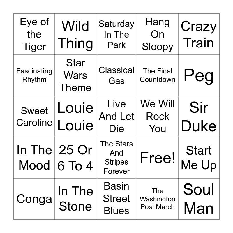 Marching Music Bingo Card