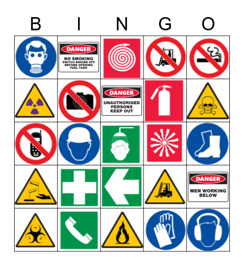 VCAL Safety Signs Bingo Card