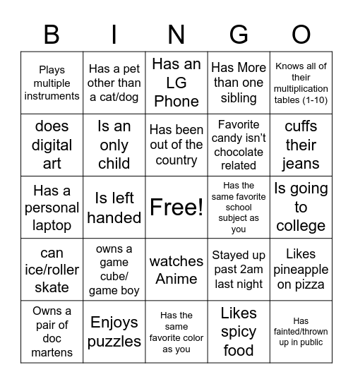 Untitled Bingo Card