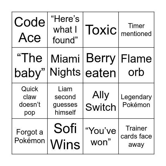 Siri Battles Bingo Card