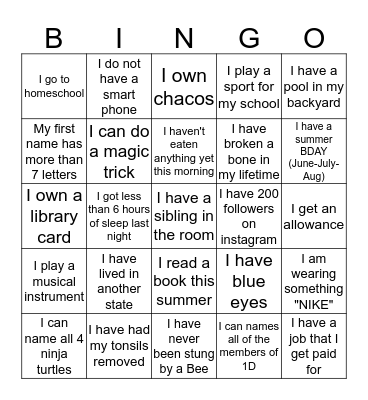 PEOPLE BINGO Card