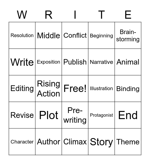 Creative Writing Bingo Card