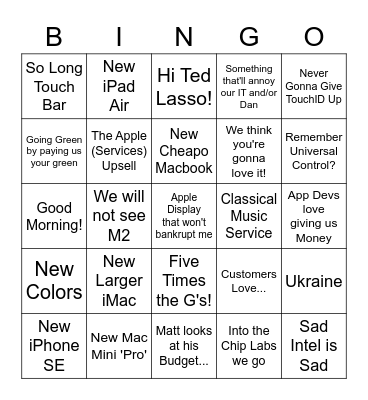 Spring 2022 Apple Bingo Card