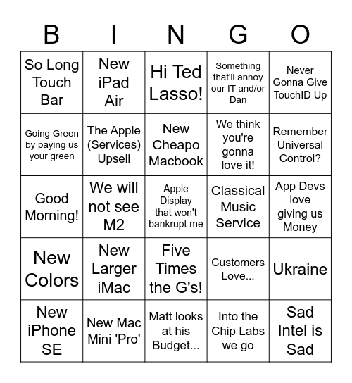 Spring 2022 Apple Bingo Card