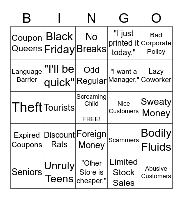 Retail Slave  Bingo Card