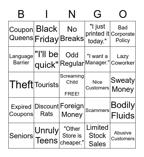 Retail Slave  Bingo Card