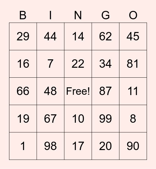 Number  Bingo Card