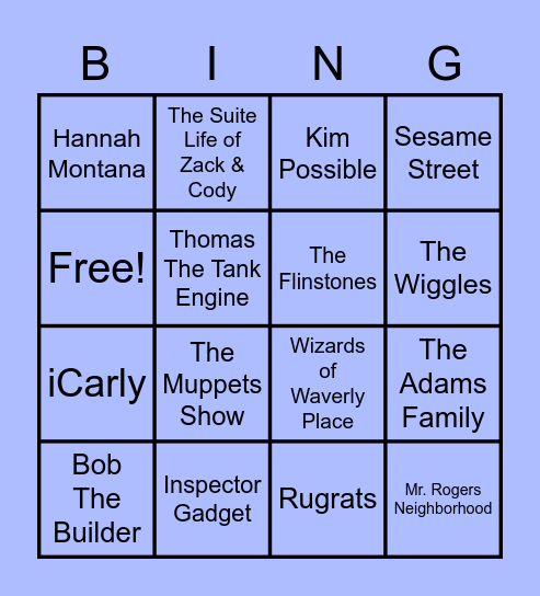 Kids TV Themes BINGO Card