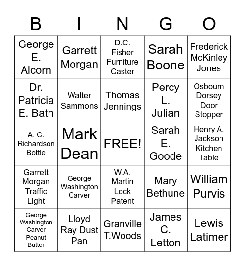 Black Inventors Bingo Card