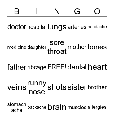 Health Bingo Card