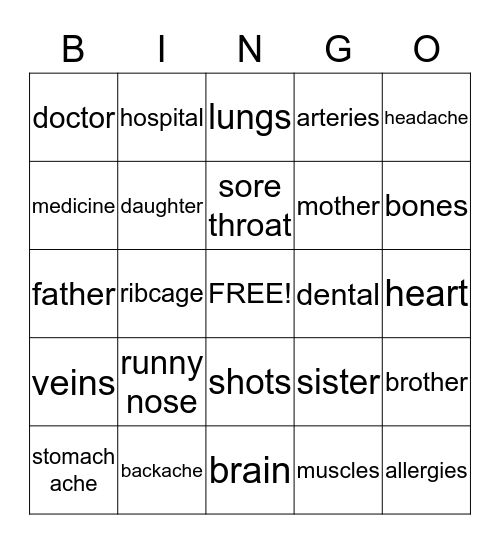 Health Bingo Card