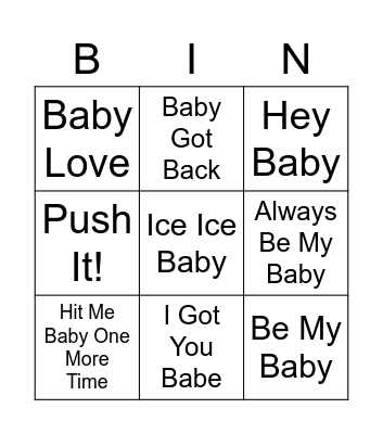Name That BABY Song Bingo Card