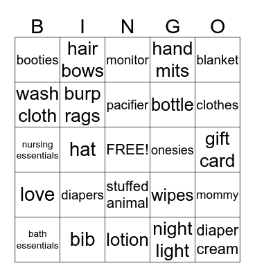 Baby Bingo Card