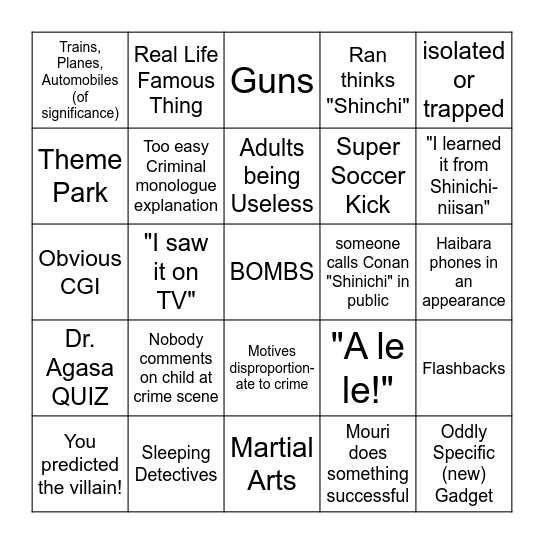 Detective Conan Movie Bingo Card