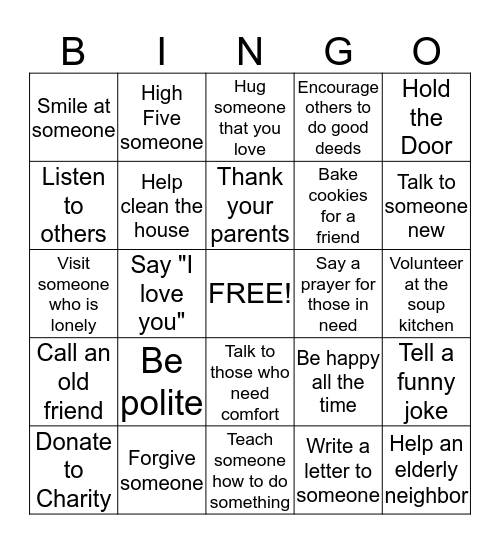 Compassion Bingo Card