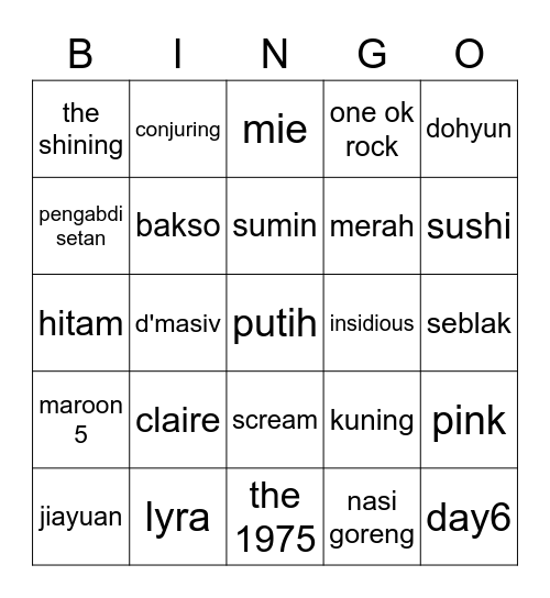Bingo nya Yuan Bingo Card