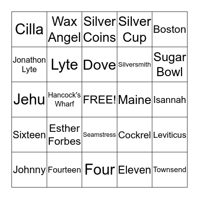 Johnny Tremain, Chapter 1 Bingo Card