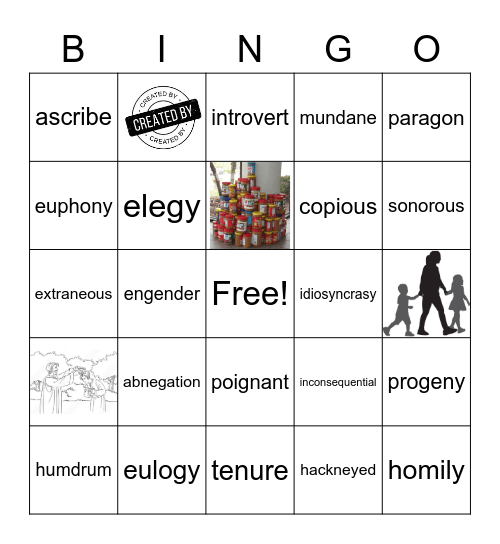 Vocabulary 5Honors English IV Bingo Card