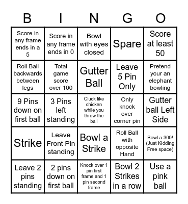 Bowlero Avondale Bingo Card