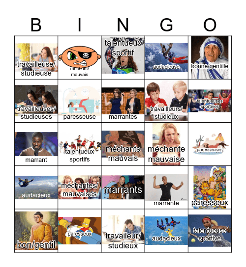 Adjectives French Bingo Personality V2 Bingo Card