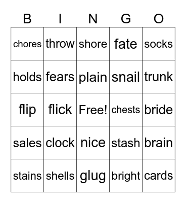 1B Key Word Strip Bingo Card