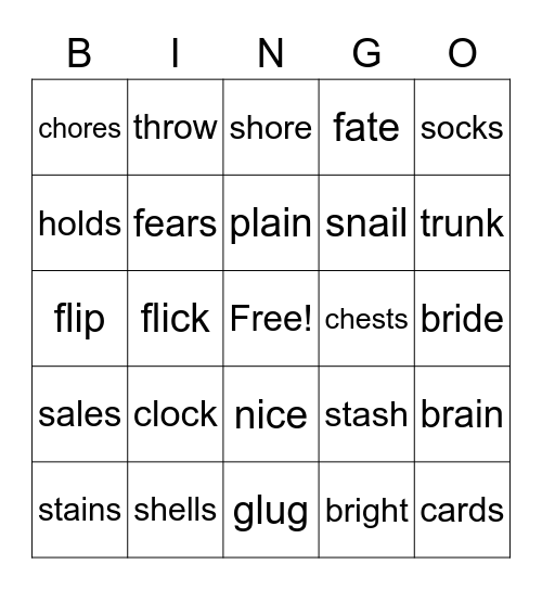 1B Key Word Strip Bingo Card