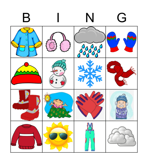 Winter Clothing & Weather Bingo Card