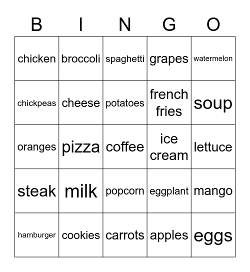 FOOD FOOD FOOD FOOD FOOD FOOD FOOD Bingo Card