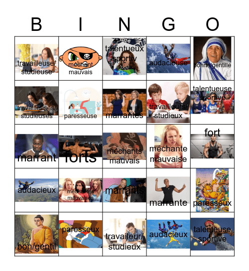 Adjectives French Bingo Personality+Fort Bingo Card
