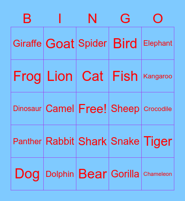 ANIMALS Bingo Card